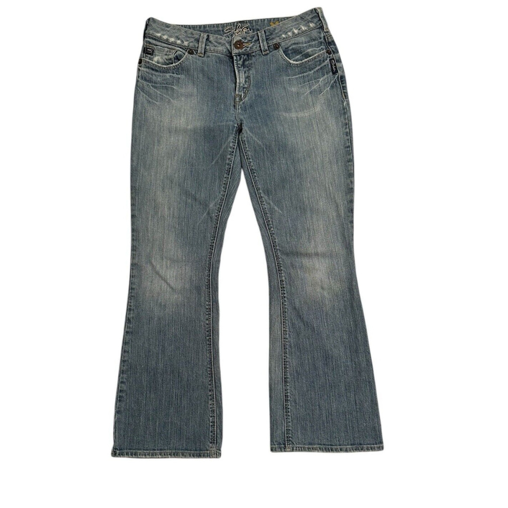 Silver Jeans MITSU Womens Bootcut Denim Blue Jean Size 29 Distressed Low Rise